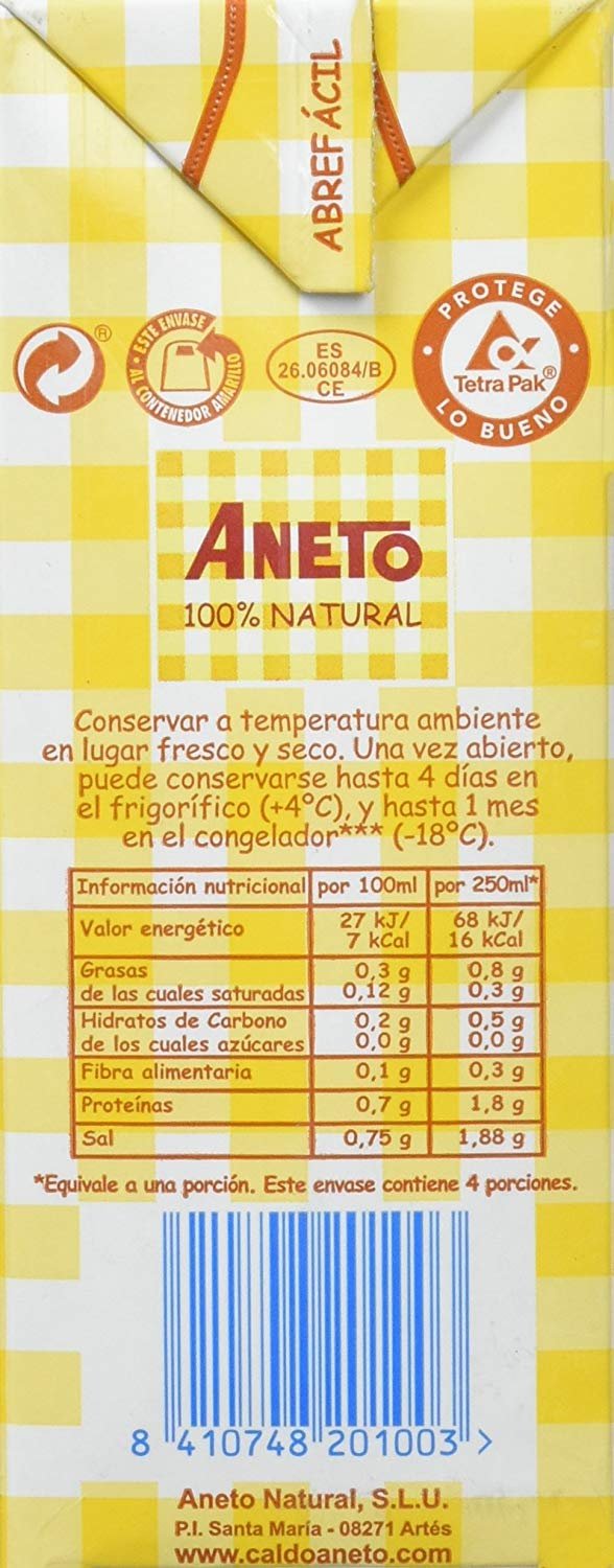 Sopa de pollo Aneto Aneto 100% Natural - Caldo de Pollo 0% sal - caja de 6 unidades de 1L keto