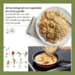 Arroz integral con vegetales al curry y pollo