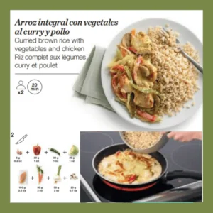Arroz integral con vegetales al curry y pollo