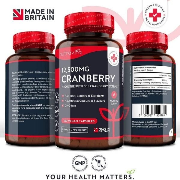 Arándano Rojo Capsulas 12,500 mg - 180 Cápsulas Apto Para Veganos - Suministro para 6 Meses - Extracto de Arándanos de Alta Potencia por Porción - Producto...