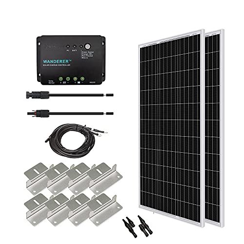 RENOGY 12 voltios 200 vatios Kits solares: 2pc 100W módulo de panel solar fotovoltaico PV + cable solar + 30A controlador solar + Z Soportes + MC4 Y conectores