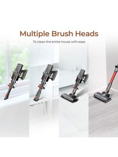 JIGOO Aspirador Escoba Sin Cable con Sensor Antiácaros, Aspirador Sin Cable 500W/33KPa, Pantalla Táctil LED, Tubo Plegable 180°, 60 Min, con Multivelocidad, para Alfombras y Cocina, C500