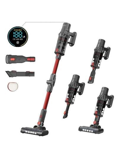 JIGOO Aspirador Escoba Sin Cable con Sensor Antiácaros, Aspirador Sin Cable 500W/33KPa, Pantalla Táctil LED, Tubo Plegable 180°, 60 Min, con Multivelocidad, para Alfombras y Cocina, C500