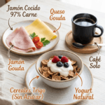 Foto de mi desayuno de hoy con más ideas para desayunos cetogénicos.