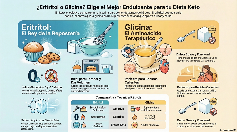 Infografía comparativa de eritritol y glicina para 